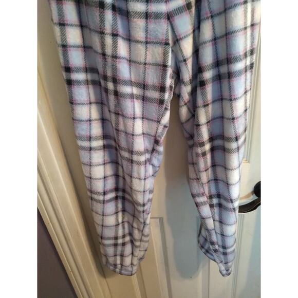 Joyspun Pajama Set Sloth Jogger Blue Plaids Sz 14 Pockets Fuzzy Cozy - Picture 6 of 11